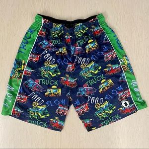 Flow Society Lacrosse Shorts Boys Medium Food Trucks Lax Donuts Pizza Tacos Navy